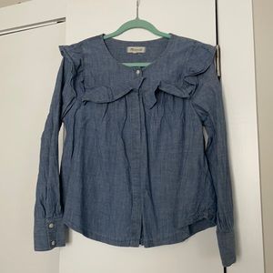 Denim button down from madewell with ruffle detail